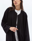 Straight Cut Abaya in Black Shimmer with Black Satin Detailing