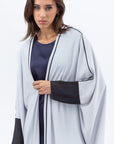 Butterfly Abaya in Light Grey with Dark Marble Detailing