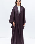 Flow Abaya with Satin Lapel in Deep Plum RTW