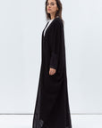 Butterfly Abaya in Black Shimmer with Black Satin Detailing