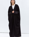 Butterfly Abaya in Black Shimmer with Black Satin Detailing