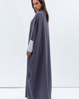 Butterfly Abaya in Blue Grey Shimmer with Grey Satin Detailing