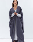 Butterfly Abaya in Blue Grey Shimmer with Grey Satin Detailing