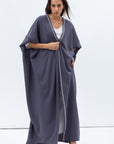 Butterfly Abaya in Blue Grey Shimmer with Grey Satin Detailing