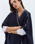 Butterfly Abaya in Navy Shimmer with Grey Satin Detailing