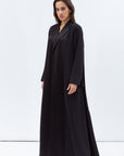 Straight Cut Abaya in Black with Satin Lapel