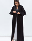 Straight Cut Abaya in Black with Satin Lapel