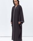 Flow Abaya in Grey Black with Grey Piping RTW