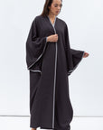 Flow Abaya in Grey Black with Grey Piping RTW