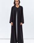 Straight Cut Abaya in Black Shimmer with Black Satin Detailing