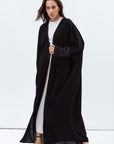 Butterfly Abaya in Black Shimmer with Black Satin Detailing