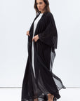 Two Layer Flow Abaya in Checkered Black
