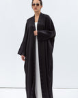 Loose cut Abaya in Black with Black Satin Detailing