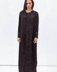 Structured Abaya in Black and Copper with Wave-line Neck
