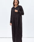 Structured Abaya in Black and Copper with Wave-line Neck