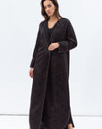Structured Abaya in Black and Copper with Wave-line Neck