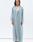 Tencel Twill Abaya in Light Blue with Silk Organza Details RTW