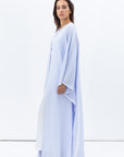 Flow Abaya in Light Blue with White Piping Round Neck