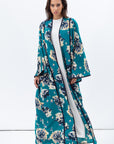 Flow Abaya in Teal with Abstract Floral Print RTW