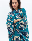 Flow Abaya in Teal with Abstract Floral Print RTW