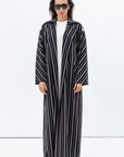 Trench Coat Abaya in Stripy Black