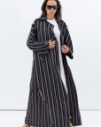 Trench Coat Abaya in Stripy Black