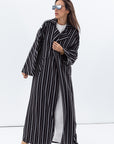 Trench Coat Abaya in Stripy Black