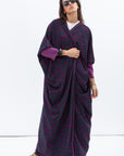 Butterfly Abaya in Forest Green with Vibrant Fuchsia Pebble Print