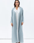 Tencel Twill Abaya in Light Blue with Silk Organza Details RTW