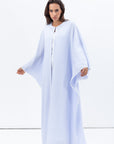 Flow Abaya in Light Blue with White Piping Round Neck