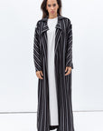 Trench Coat Abaya in Stripy Black
