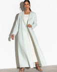 Linen Abaya in Mint Green with White Organza RTW