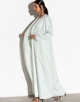 Linen Abaya in Mint Green with White Organza RTW