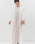 Double Flow Abaya with Beige Collar in Ivory