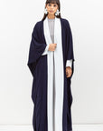 Double Flow Abaya with Printed Lining in Navy
