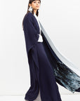Double Flow Abaya with Printed Lining in Navy RTW