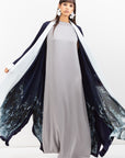Double Flow Abaya with Printed Lining in Navy RTW