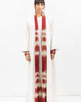 Fluid Shawl Lapel Abaya in Ivory and Red