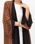 Fluid Shawl Lapel Abaya in Polka Dot Brown