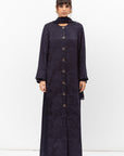 Front Closing Jacquard Abaya in Navy Blue