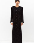 Front Closing Velvet Jacquard Abaya in Black