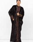 Velvet Butterfly Abaya in Printed Copper Black