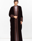 Velvet Butterfly Abaya with Quilted Details in Brown
