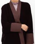 Velvet Butterfly Abaya with Quilted Details in Brown