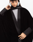 Velvet Butterfly Abaya with Quilted Details in Black