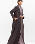 Winter Coat Abaya with Satin Collar in Dark Grey