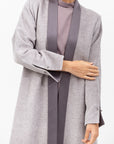 Winter Coat Abaya with Satin Collar in Textured Grey