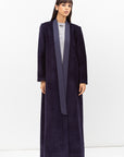 Winter Coat Abaya with Satin Collar in Textured Navy