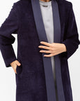 Winter Coat Abaya with Satin Collar in Textured Navy