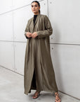 Metallic Collar Abaya in Olive Green